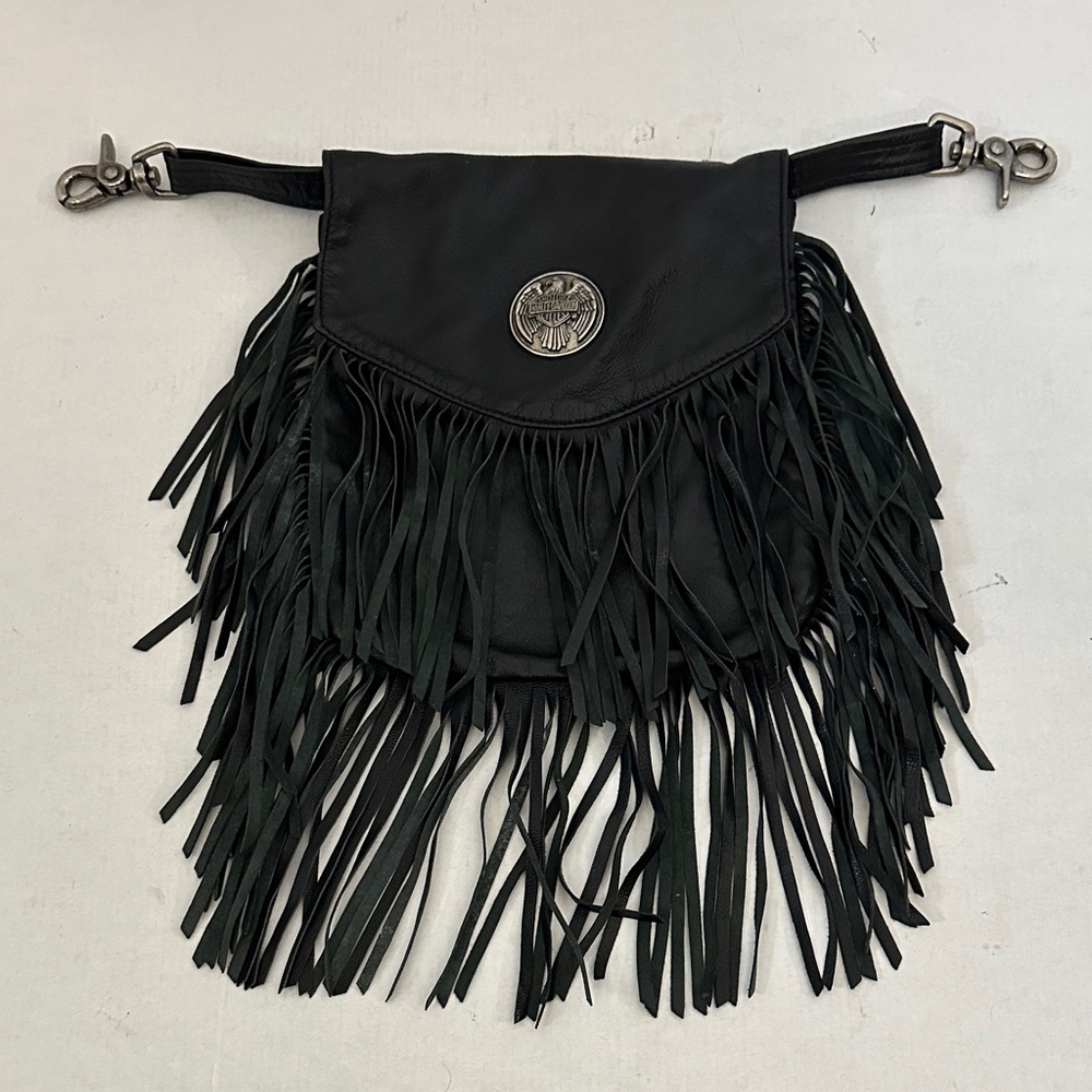 Harley Davidson Black Leather Fringe Pouch Bag